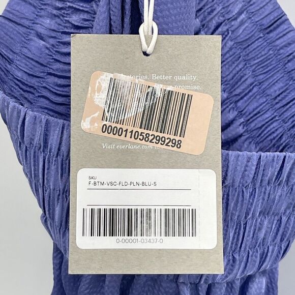 Everlane Blue High Rise Wide Leg Smocked The Satin Pull On Pant Small NWT - Picture 7 of 8